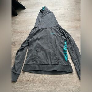 Womens Gray Hoodie with Teal Logo - Casual Pullover Sweatshirt